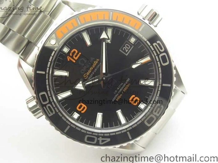 0501 Planet Ocean 43.5mm SS VSF 1:1 Best Edition Black Orange Bezel Black Dial on SS Bracelet A8900 Super Clone Breathable 8003